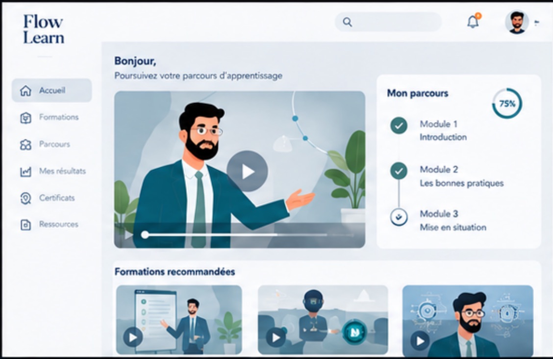 Plateforme Flow Learn : tableau de bord apprenant